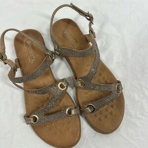 Patrizia by Spring Step Bronze Crystal Strappy Flat Sandals, 9